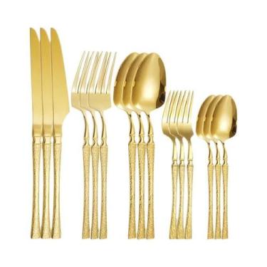 Imagem de Conjunto De Talheres De Aço Inoxidável Dourado 6/30 Peças Faca Garfo C