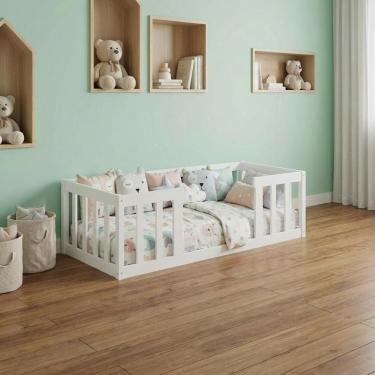 Imagem de Cama Infantil Solteiro Montessoriana Com Grades De Proteção Branco Branco