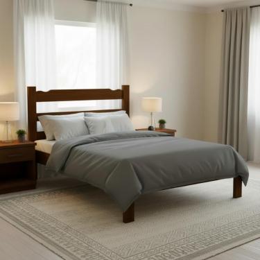 Imagem de Cama Queen Com Colchão Em Madeira Maciça Esmeralda Castanho
