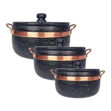 Imagem de Jogo Com 3 Panelas De Pedra Sabão 800ml, 1,5L e 3L - Arte Nativa