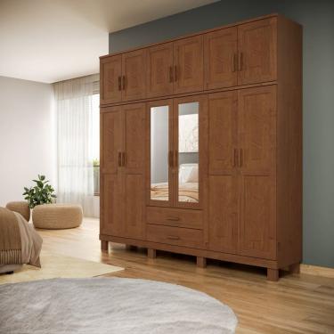 Imagem de Guarda Roupa Madeira Maciça  1242C Cobre 12 Portas com Aplique Espelho e 2 Gavetas Castanho Finestra