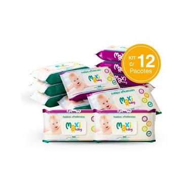 Imagem de Kit 12 Toalhas Umedecida Hipoalergênico 100un Cada Maxi Baby