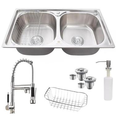 Imagem de Cuba Dupla Cozinha Gourmet Inox 304 + Kit E Torneira Gourmet - Stillus