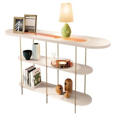 Imagem de Aparador de Sala com Prateleiras Pé Metal Wonka H01 Off White - Mpozen