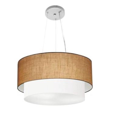 Imagem de Lustre Pendente Duplo Cilíndrico MD-4061 para Iluminação Interna com Cúpula em Tecido Bivolt Palha-branco Vivare Brasil