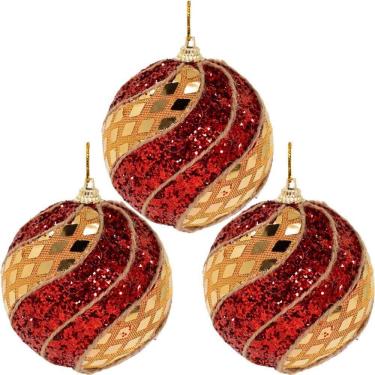 Imagem de Enfeite Bola Natalina Kit 12 Bolas de Natal Artesanal com Glitter Dourado Vermelho Outras Marcas