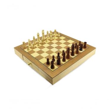 Imagem de Jogo de Tabuleiro Jogo 2 em 1 - Xadrez e Damas com Tabuleiro Grande 29x29CM em Madeira...