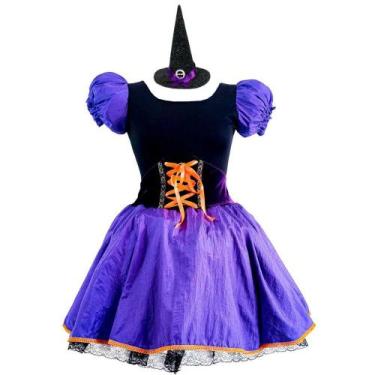 Imagem de Fantasia Halloween Feminina Bruxa Luxo Com Chapéu - Fantasias Carol CM