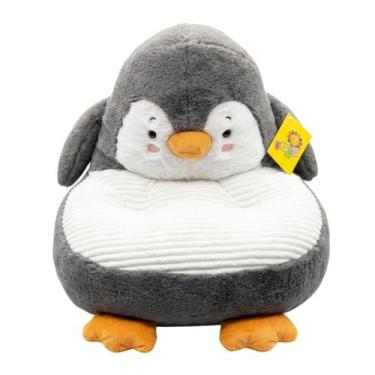 Imagem de Mini Puff Poltrona Pinguim Pelúcia Cinza 30cm - Foffy
