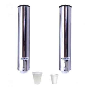 Imagem de Kit 2 Suportes Dispenser para Copos Descartáveis com Hastes Ajustáveis e Visor Inox Hig...