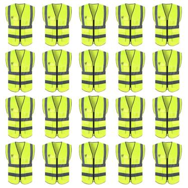 Imagem de Colete Faixa Sinalizador Refletivo Kit 20 Uni Seguranca Trabalho EPI Blusao Fluorescente Obra Bolsos Ziper