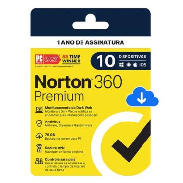 Imagem de Antivírus Norton 360 Premium 10 Dispositivos 1 ANO 75GB Cloud ESD