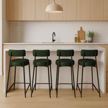 Imagem de Banqueta Cozinha Alta com Encosto Industrial Dourado Kit 4 Londres PU 