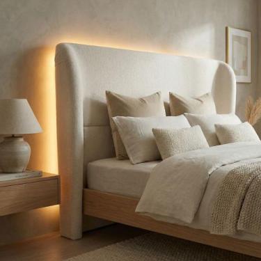 Imagem de Cabeceira Cama Casal Livia 140cm Orgânica Curva Bouclê Off White - Mon