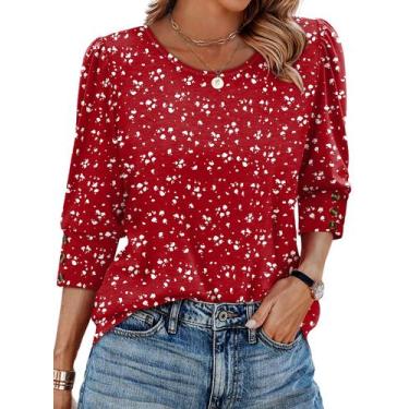 Imagem de Blusa OFEEFAN de manga 3/4 vermelha para trabalho casual 2GG