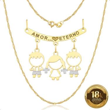 Imagem de Cordão 45cm Com Canga e Pingentes Filhos Meninos e Menina Ouro 18k (2 