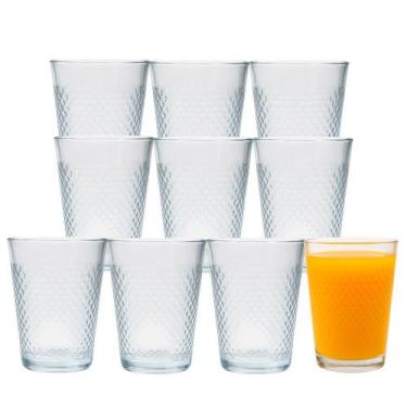 Imagem de Jogo 10 Copo de Vidro 200ml Suco Refrigerante Água Diamond Cut Fratell