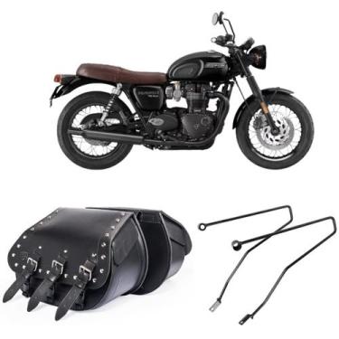 Imagem de Bolsa Alforge Mala Baú 3 Fivelas Cravos 32L Afastador Suporte Triumph 