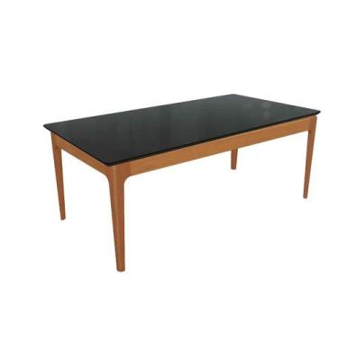 Imagem de Mesa p/ Cozinha Mira Madeira Maciça c/ Tampo Madeirado c/ Vidro 90x160