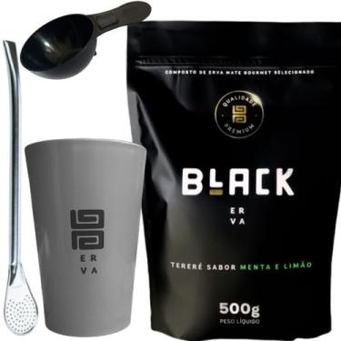 Imagem de Kit Tereré Black Erva Mate Copo Caldereta Cinza de Acrílico Bomba Clás