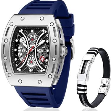Imagem de MINI FOCUS Relógio masculino Tonneau Sport analógico de quartzo à prova d'água com pulseira de silicone prata 0240G