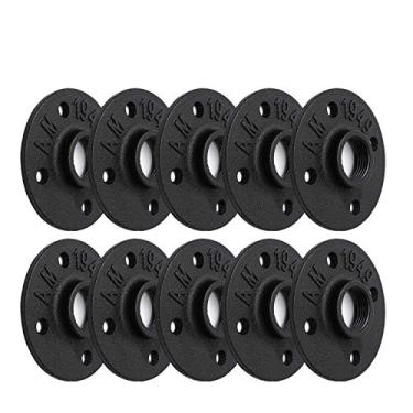 Imagem de Flange de piso pintado em preto de 2,54 cm, embalagem com 20 TZH com 4 parafusos de flange para estilo vintage industrial, flanges com orifício rosqueado para projetos "faça você mesmo/decoração de móveis/prateleiras (10, 1 polegada pintada em preto)