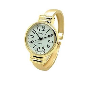 Imagem de Relógio feminino com pulseira de metal, estojo redondo, mostrador branco, Wincci, Branco