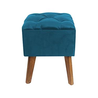Imagem de Puff Carré capitonê veludo Azul Marinho banqueta madeira envelhecida quadrado decorativo assento acolchoado confortável veludo penteadeira colorido sala quarto interior