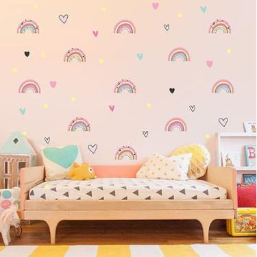 Imagem de Adesivo de Parede Infantil Arco Íris Candy Color - com bolinhas e corações para espalhar na parede como quiser - adesivo vinílico recortado