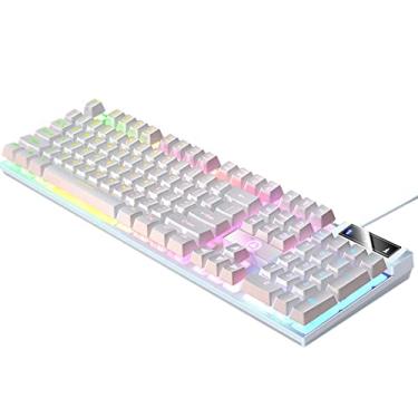 Imagem de balikha mecânico com fio para, controles multimídia com retroiluminação USB RGB Confortável 104 teclas de resposta rápida, para Windows Desktop, BRANCO