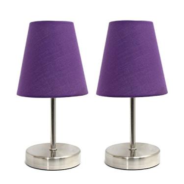 Imagem de Simple Designs Home LT2013-PRP-2PK Mini Abajur básico de mesa de níquel areia com conjunto de sombra de tecido, 25,4 x 12,4 x 12,4 cm, roxo, 2 unidades