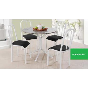 Imagem de Mesa De Jantar Cozinha Com 4 Cadeiras Tampo Granito 90cm Redonda Monak