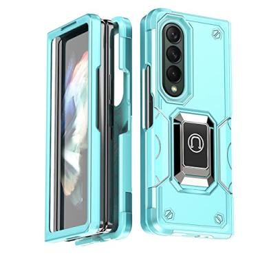 Imagem de YINGDAFENG Capa para Samsung Galaxy Z Fold 4, capa protetora à prova de choque de grau militar com anel giratório de 360° suporte magnético de corpo inteiro camada dupla resistente capa protetora, azul2