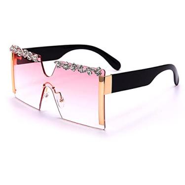 Imagem de Óculos de sol de strass quadrado grande sem aro feminino designer flat top diamante óculos de sol feminino uma peça gafa de sol, 9, tamanho único