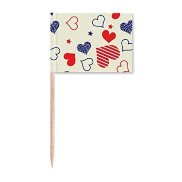 Imagem de Marcador de palito de dente vermelho azul em forma de coração pentagrama América para decoração de festa