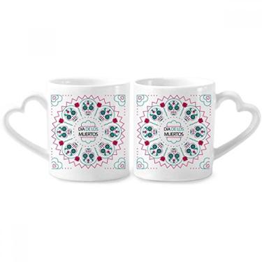 Imagem de Conjunto de canecas de porcelana de casal Happy The Day Of The Dead Rose de caveira com coração