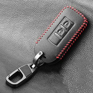 Imagem de YJADHU Conjunto de capa de capa de chave de carro de couro com proteção de chave remota, apto para Mitsubishi Outlander Lancer Ex Asx Colt Grandis Pajero Sport, estilo B 2 botões