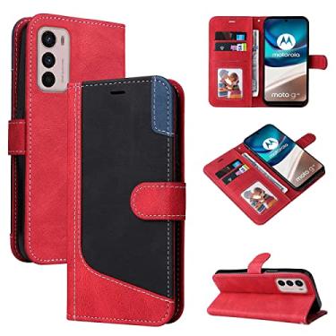 Imagem de Capas de telefone com costura colorida retrô compatíveis com Motorola Moto G42 G 42 Capa de couro com compartimentos magnéticos para cartões de visita carteira clipe suporte para telefone (vermelho, Motorola Moto G42)