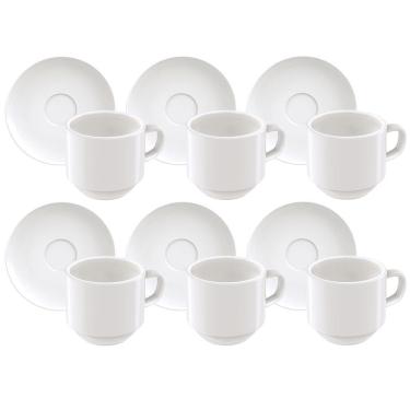 Imagem de Conjunto com 6 Xícaras e Pires para Café Tramontina Paola em Porcelana Branca - 100 ml