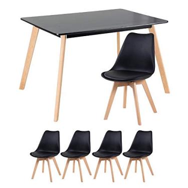 Imagem de Loft7, Mesa de jantar retangular 80 x 120 cm preto + 4 cadeiras estofadas Leda preto