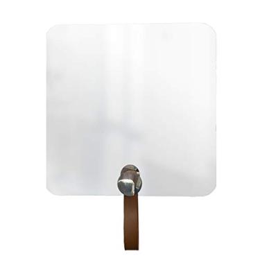 Imagem de Espelho Decorativo Cantos Com Gancho Alumínio Cromado Com Corino Caramelo 50 X 50 Cm