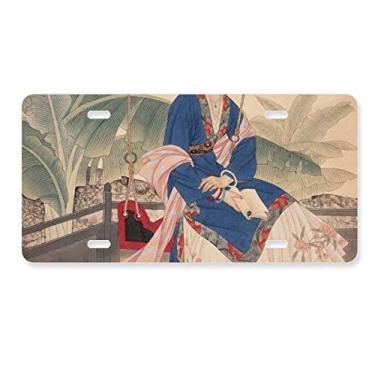 Imagem de DIYthinker Etiqueta de aço inoxidável para decoração de placa de licença com flor de folha branca azul rosa