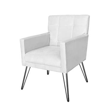 Imagem de Poltrona Estofada Para Sala de Espera Pés de Ferro Onix Suede Branco - LM DECOR