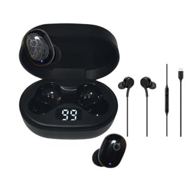 Imagem de Fone Bluetooth Preto 5.0 Compatível com todos os aparelhos confortável e carregamento rápido + Fone com Entrada Tipo C- Kit 2 em 1