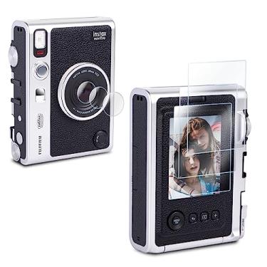 Imagem de Rieibi [Pacote com 3 + 3] Protetor de tela para câmera instantânea Fujifilm Instax Mini EVO LCD + lente PET Flim, película de vidro temperado de dureza 9H de 0,25 mm para Fuji, instax mini Evo