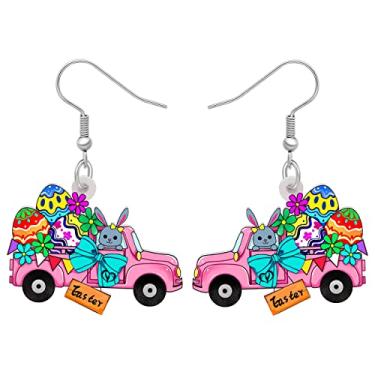 Imagem de DALANE Ovos de páscoa lindos coelhos brincos de carro acrílico coelho caminhão pingente presentes joias modernas para mulheres meninas pingentes, 21mm x 34mm, Acrílico, Sem pedra preciosa