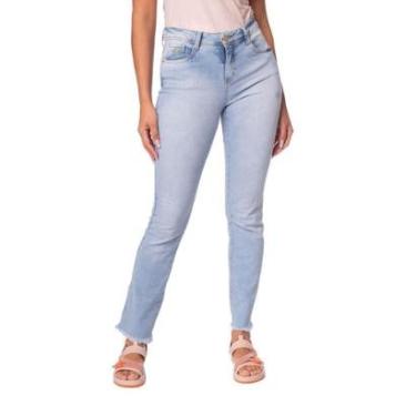 Imagem de Calça Jeans Feminina Pitt Reta Barra Desfiada Azul Claro-Feminino