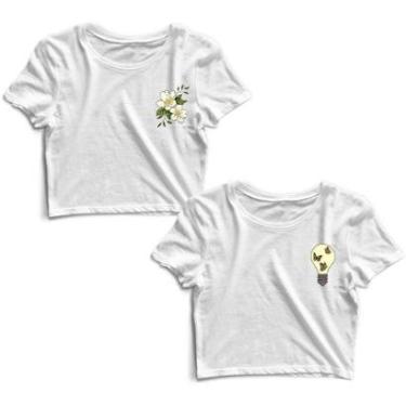 Imagem de Kit 2 Blusas Cropped Tshirt Feminina Flores e Lâmpada Borboleta-Feminino