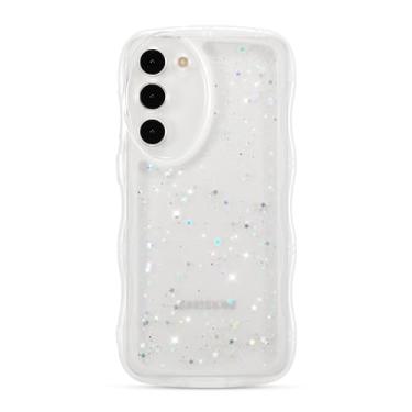 Imagem de ZTOFERA Capa para Samsung Galaxy S23 5G de 6,1 polegadas, linda capa ondulada encaracolada com glitter estrela, capa protetora de telefone TPU macio e brilhante transparente à prova de choque para