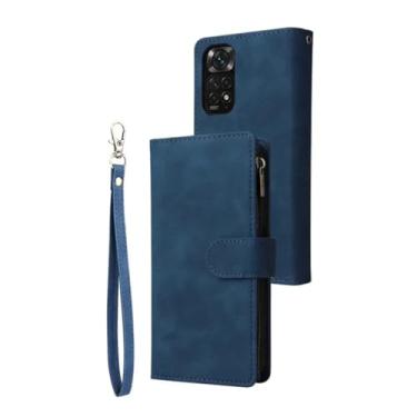 Imagem de Capa de telefone de couro com carteira com zíper para XiaoMi Note 13 12S 12 11 11S 10 10S 9S 9 8 7 Pro 13C 12C Capa multi cartão, azul, para RedMi Note13Pro Plus